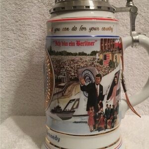 Collectible White Ceramic Stein with Patriotic Kennedy Design